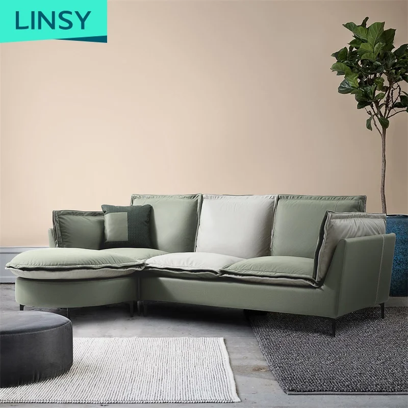 Linsy New Design Minimalist American Green White Corner Sofa Set Modern Oval Shape Chaise Sofa S126