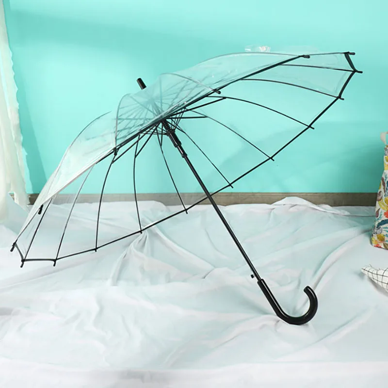16K Custom Print High Quality Frame Straight POE Transparent Umbrella Promotion  Straight Umbrella Rain