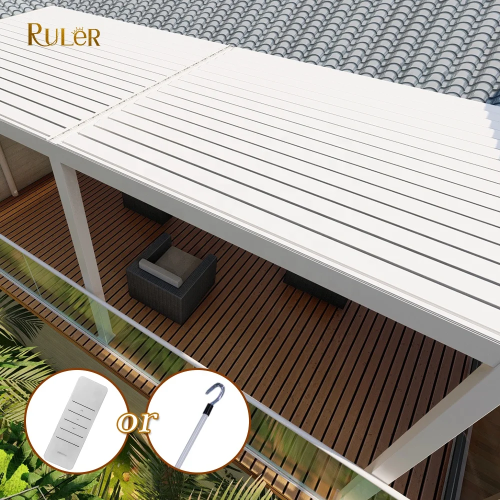 Install Easily Aluminum louvered roof pergola Outdoor Garden Gazebo Motorized Bioclimatic Pergola with LED light