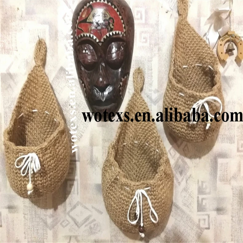 PH806 Modern Boho House Decor crochet Wall Hanging Hanger Wall Hanging jute Storage Basket