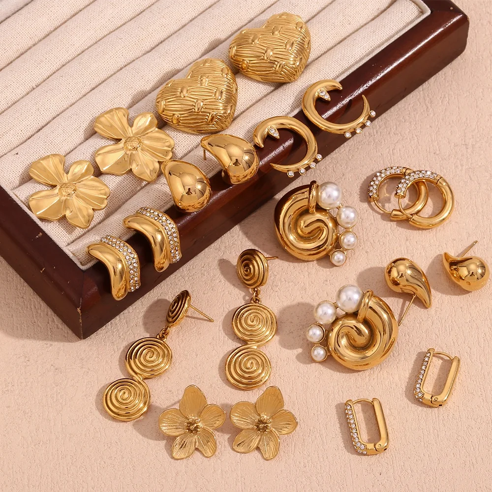 Summer 2024 Tarnish Free Jewelry Set Gold Plated Earrings Set Waterproof Stainless Steel Gifts For Girl