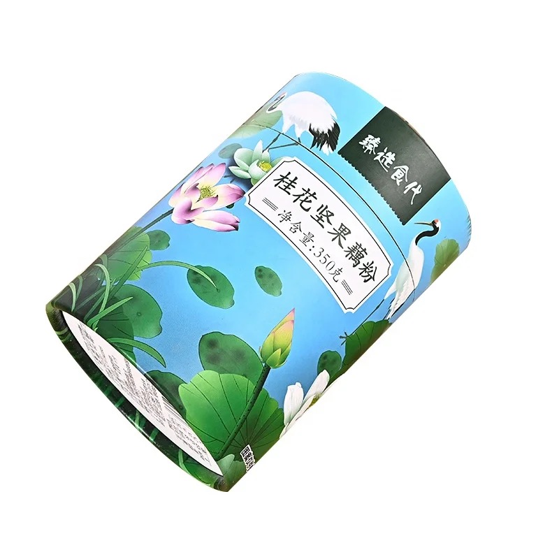 Eco friendly food grade paper tube for lotus root powder packaging color printing coated paper can recyclable blue container