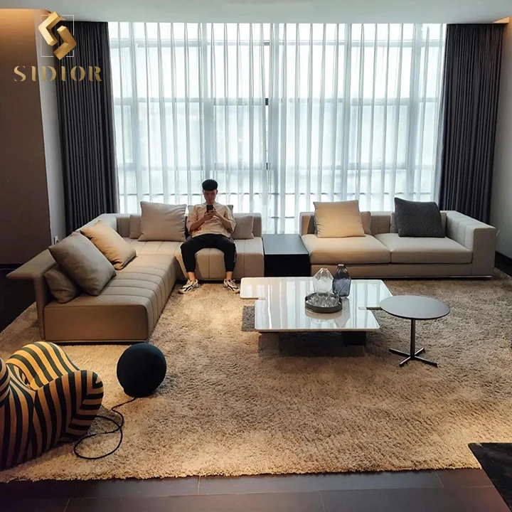 Contemporary Design Italian Furniture Set Modern Sofa Luxury 7 9 12 Seater Modular L Shaped Couch Corner Sectional Leather Sofa