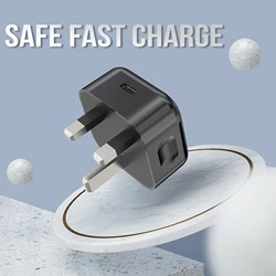 20W 18W USB Wall PD Charger UK 3 Pin Plug QC 3.0 Type-C Fast Charging Travel Charger Adapter for iPhone 11 12