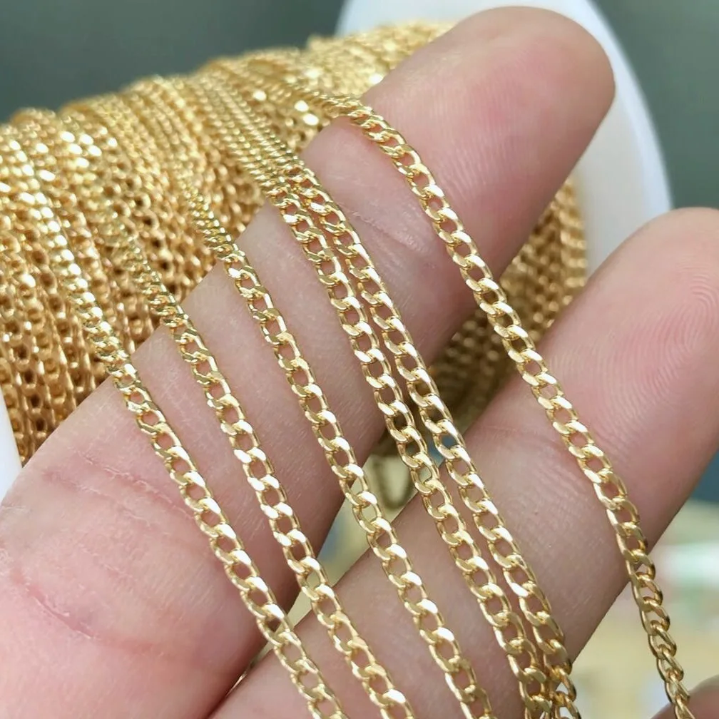 New  14K Gold Filled Bulk  Cuban Link Chain for women Jewelry Making Necklaces Bracelet Sterling Silver 925