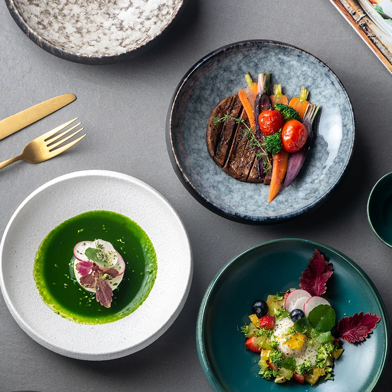 Factory Direct Japanese-Style Thick Round Vegetable Salad Fruit Cereal Breakfast Color Glaze Ceramic Thick Bowls Plate