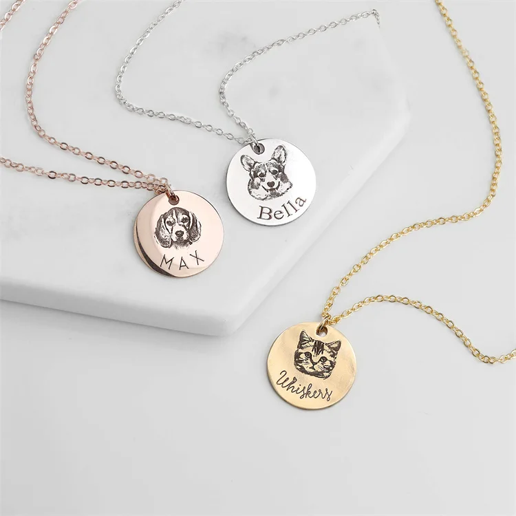 Wholesale Custom Personalized Pet Dog Tag Memorial Charm Jewelry Photo Engraved Portrait Stainless Steel Necklace For Women