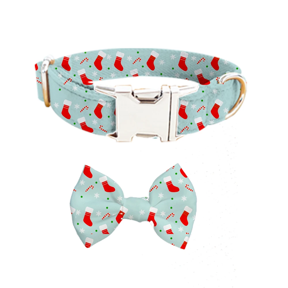 2022 New Personalized Custom dog collar metal buckle luxury cotton With bowtie designer print puppy cute collares para perros