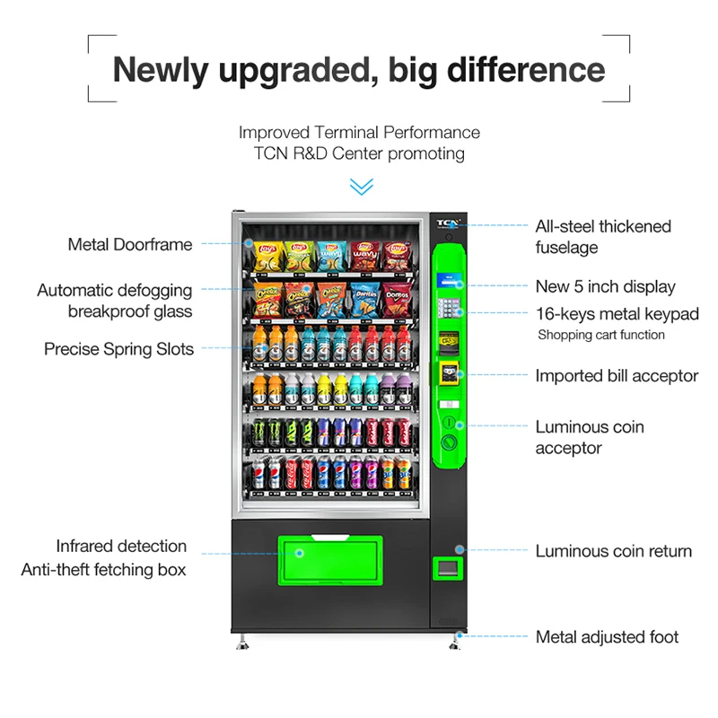 TCN Automatic hot and cold automatic drink snack vending machine with CE and ISO9001 certificate
