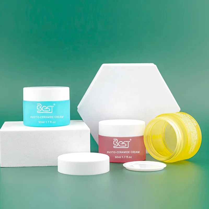 Cosmetic Cream Container Jar Round Eye Face Care Glass 50ml 30ml Green Blue Yellow Pink with White Lid Cosmetic Packaging CN;SHG