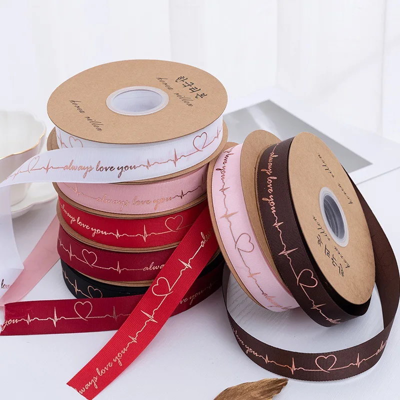 Factory wholesale hot stamping thread heartbeat ribbon for crafts gifts ribbon grosgrain ribbon