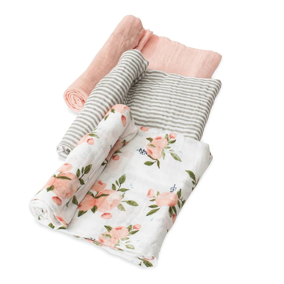 Neutral Floral Receiving Blanket for Boys and Girls Soft Silky Newborn baby Bamboo Muslin Swaddle Blankets