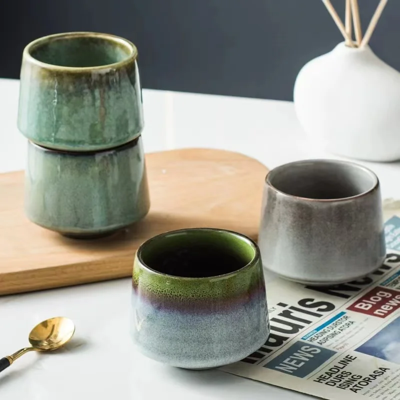 Custom Gift Japanese Retro Ceramic Home Water Cup Espresso Cup Coarse Pottery Kung Fu Tea Cup Tea Ware