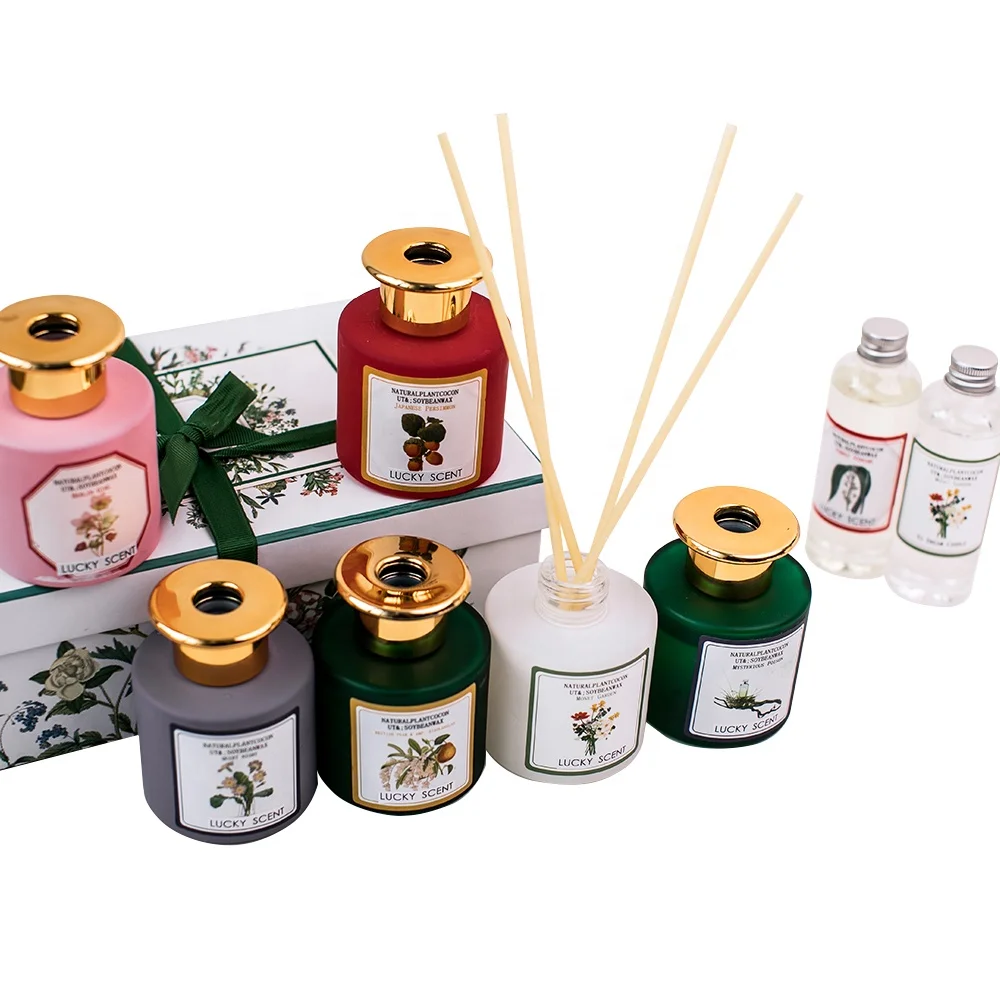 Spring Summer Luxury Printing White Glass Essential Oils Reed Diffuser With Packaging