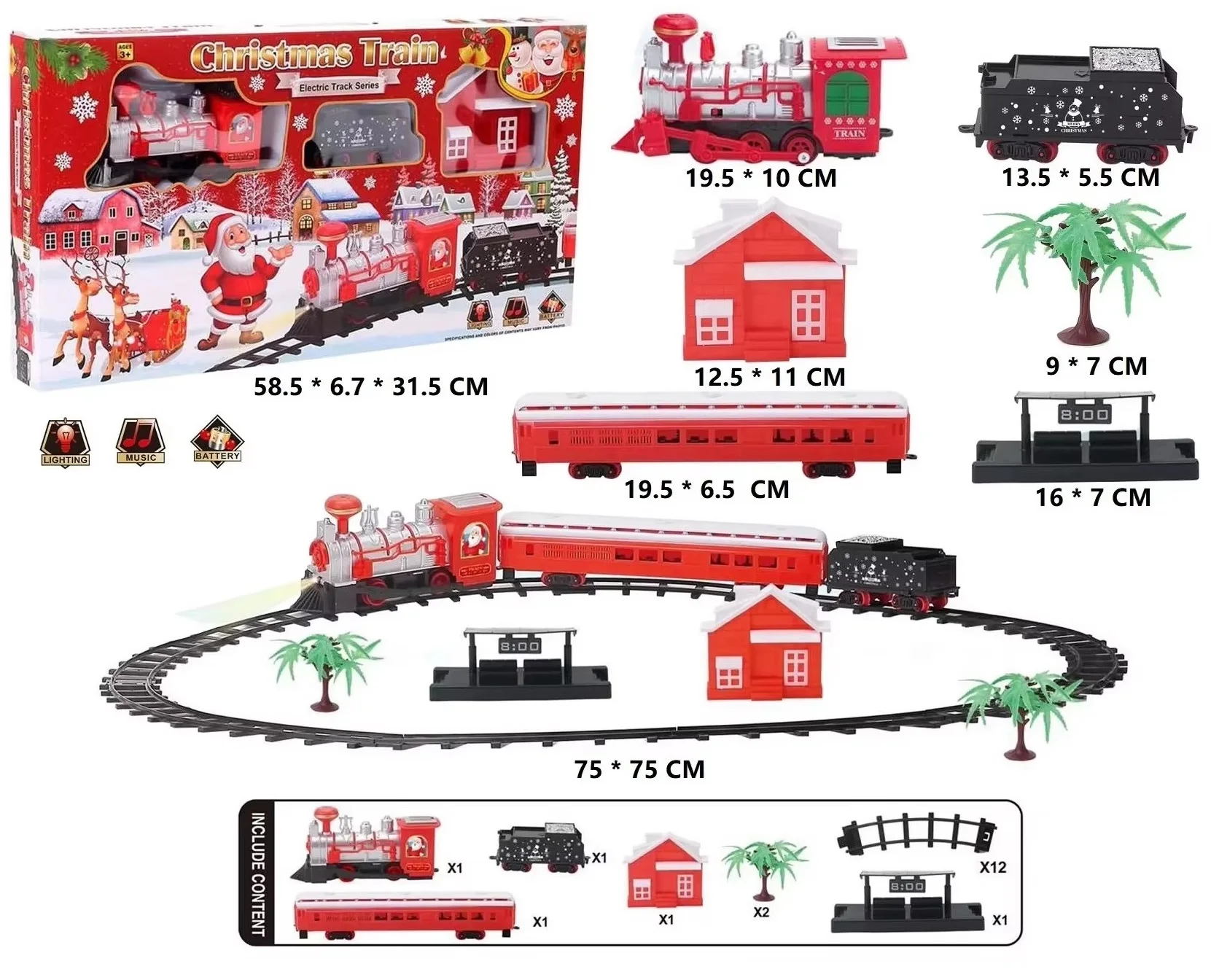Multi-style plastic track electric railway train set  with music and light Christmas gift for kids