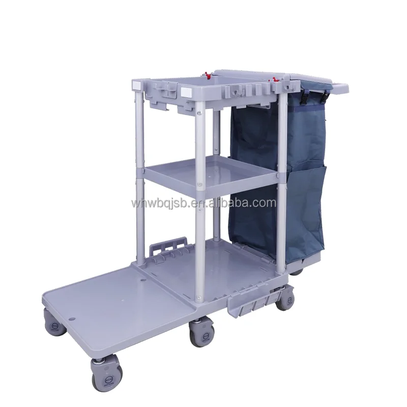 Quality Plastic Grey Industrial Hotel Cleaning Serving Trolley Housekeeping Cleaning Carts