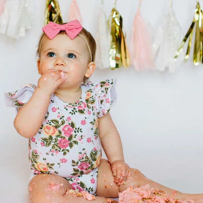 Wholesale Newborn Clothes Colorful Floral Short Sleeve Plain  Baby Flutter Sleeves Romper with Headbands