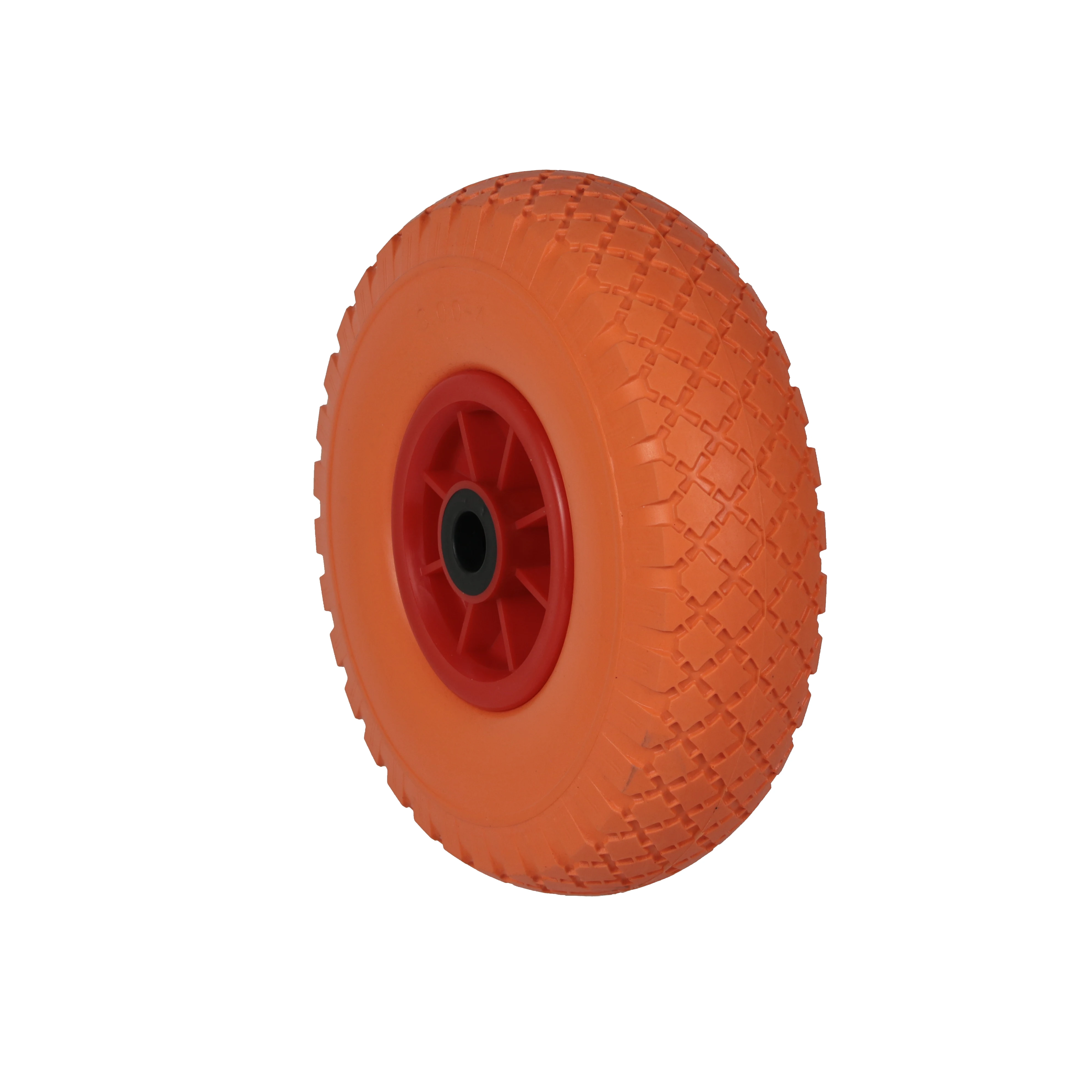 HKT1126 orange color plastic tim 76mm hub length cart wagon hand truck 256mm flat free airless tires 10x3.00-4 pu foam wheel
