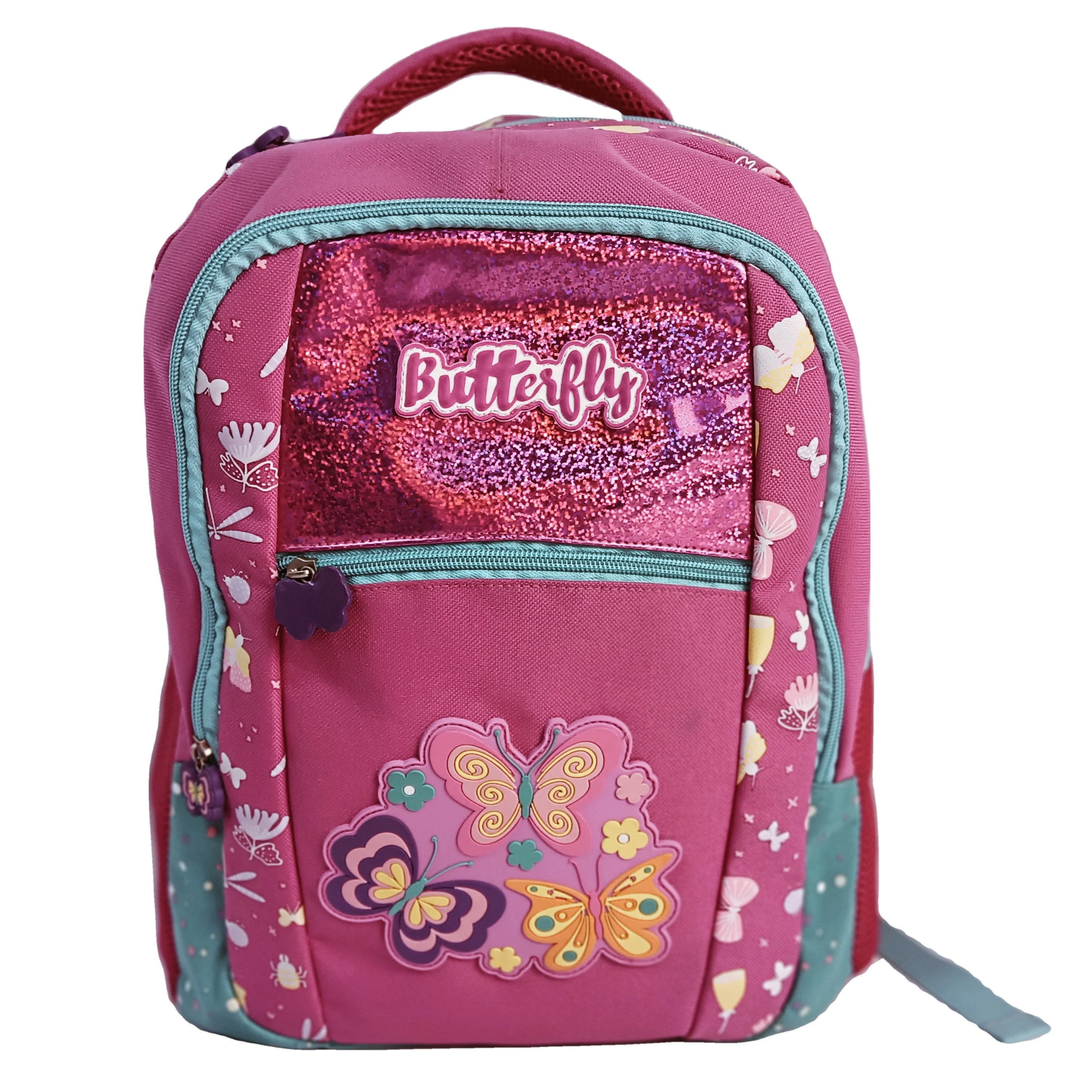 KIG 2024 New Designer Flower Printed Shiny Backpack and Kids Lunch Box , School Bag Insulated Lunch Bag with reflective stripe