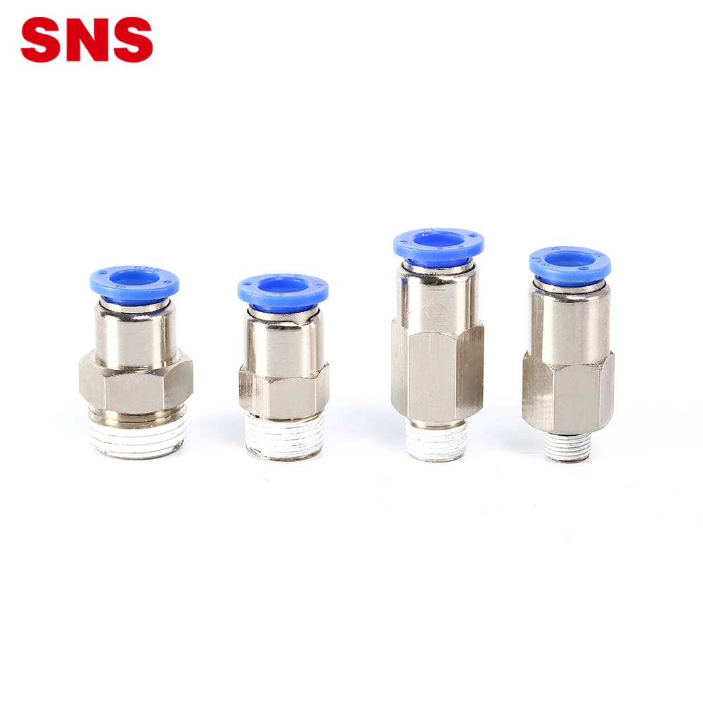 SNS KCC Series brass plated pneumatic straight male threaded one-touch air stop fitting