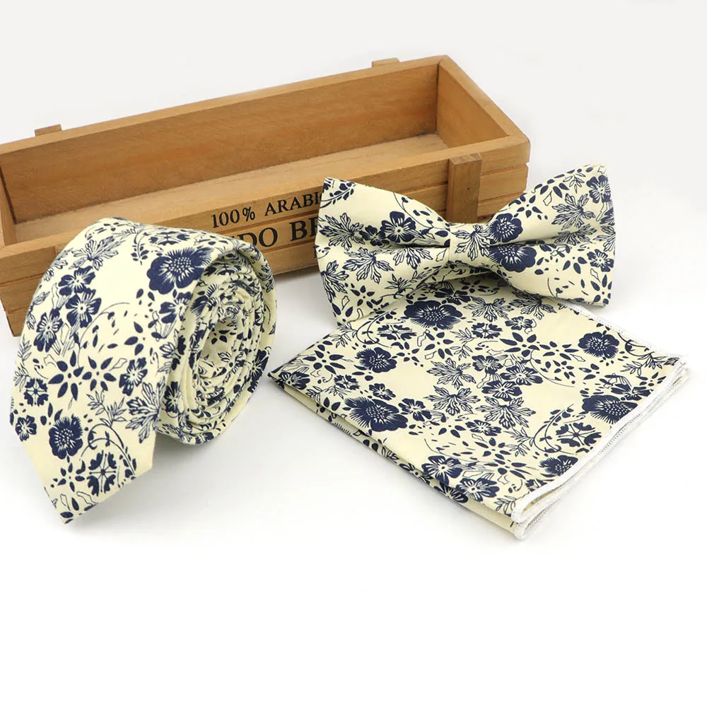 Набор хлопковых галстуков для мужчин тонкий галстук галстук-бабочка носовой платок Свадебный 3 шт.