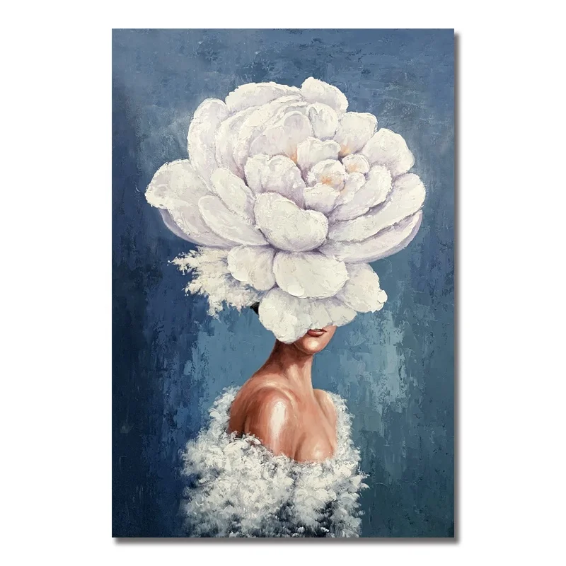 Luxury Flower Women Painting Wall Decor Handmade Oil Paintings Traditional Canvas Wall Art Stretched and Framed