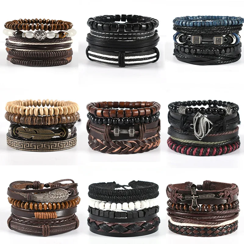 Diy Handmade Jewelry Alloy Feather Cross Bracelet Men And Women Black Leather Spouse Bracelet