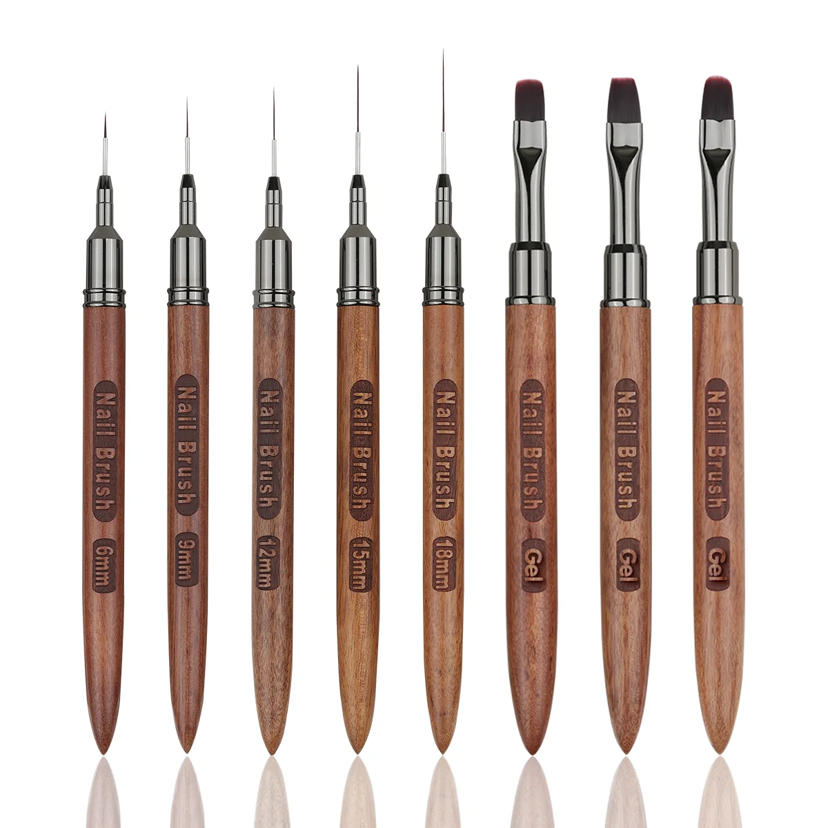 Professional Acrylic Nail Brush Manicure Kit Round Oval Flat Ombre Custom Nylon Sandalwood Wood Nail Art Brush Set