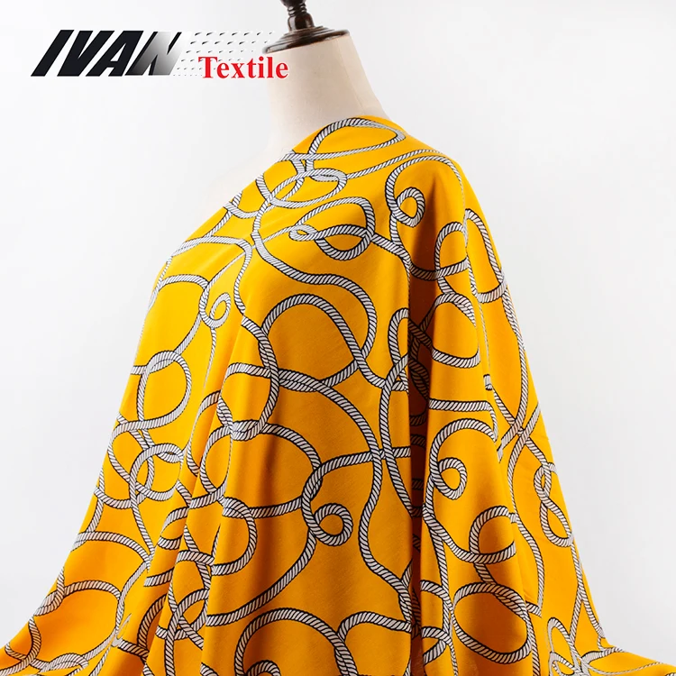 Новый дизайн оптовая продажа модная простая устойчивая жёлтая цепочка искусственный шелк печатная ткань для одежды