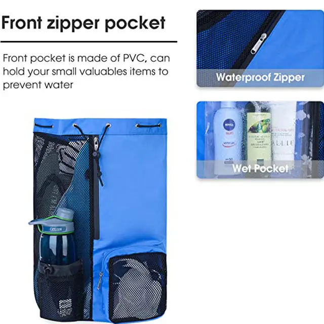 Wholesale Mesh Drawstring Backpack with Wet Pouch For Beach Swimming Gym Bags Nylon Sport Storage Bagpack Draw String Bags