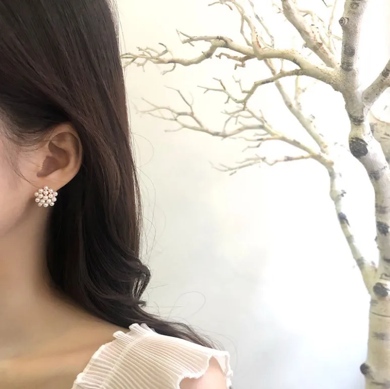 unique jewellery silver statement earring pearl flower 925 sterling silver pearl cluster flower earrings