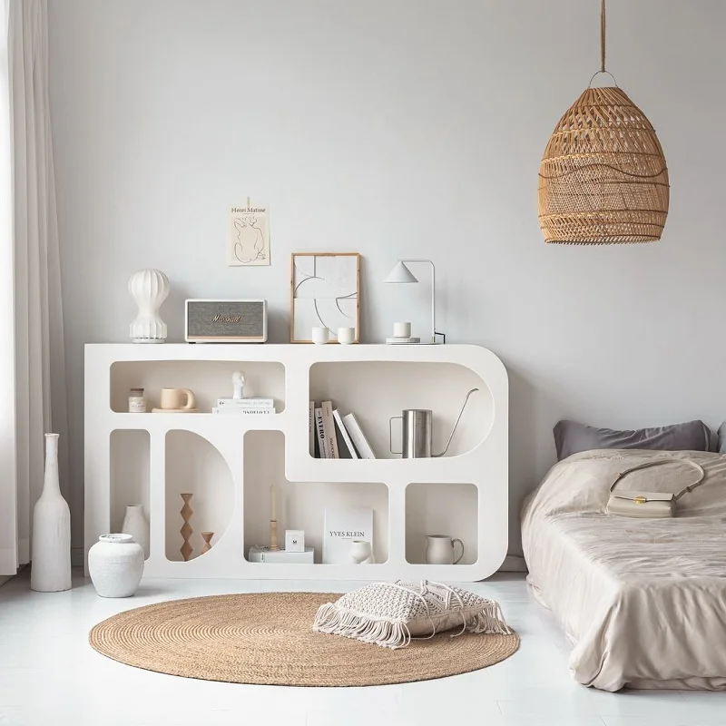 Nordic minimalist white cave display cabinet living room decoration arched storage floor to ceiling bookshelf