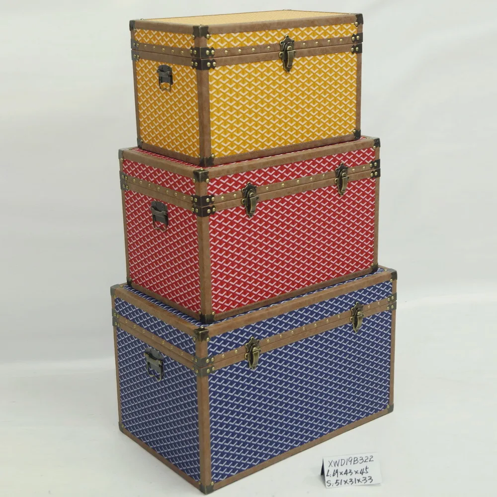 Vintage Carved Living Room Old Wood Chest Box Trunk Box