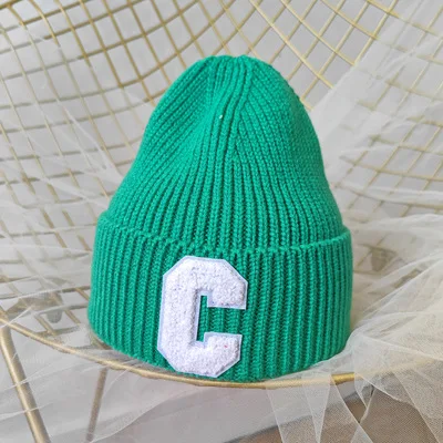 New Korean style simple large C letter wool hat autumn hat warm ear protection knitted hat