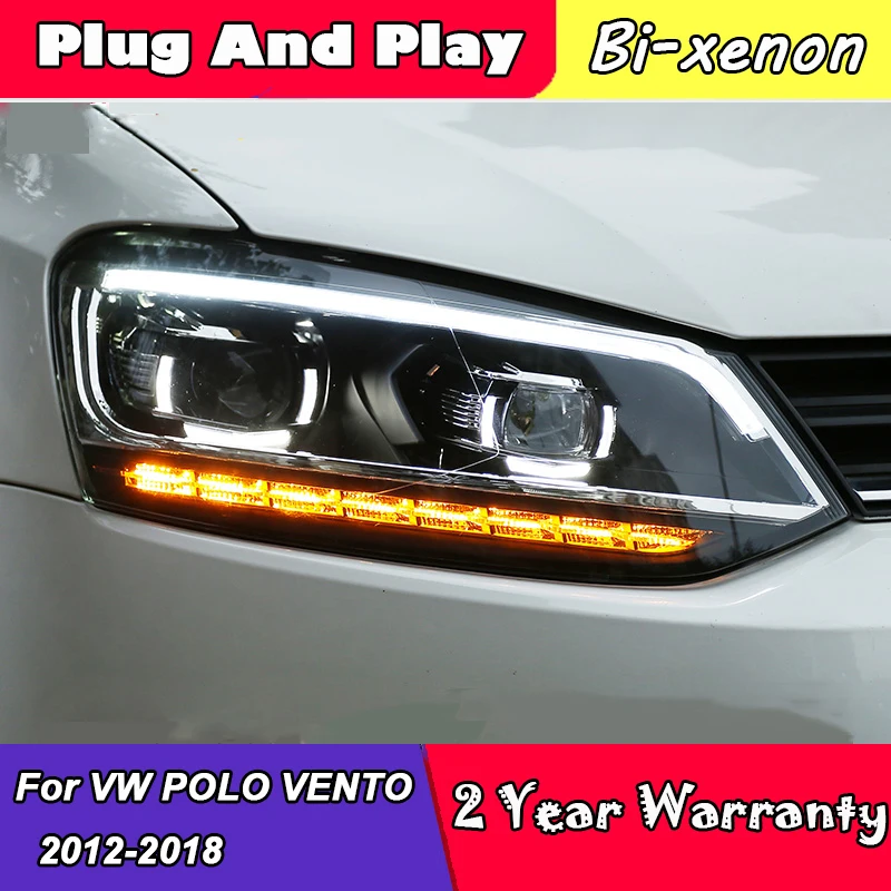 2 Pieces For VW POLO VENTO MK5  Headlight 2012-2018 Year With DRL Front Lamp Assembly Dynamic Turning Light