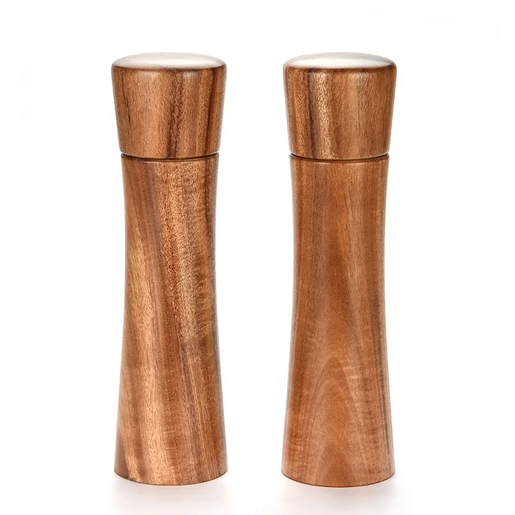 Wood Refillable Pepper and Salt Mills Set With Ceramic Grinding Mechanism For Christmas Box Gift