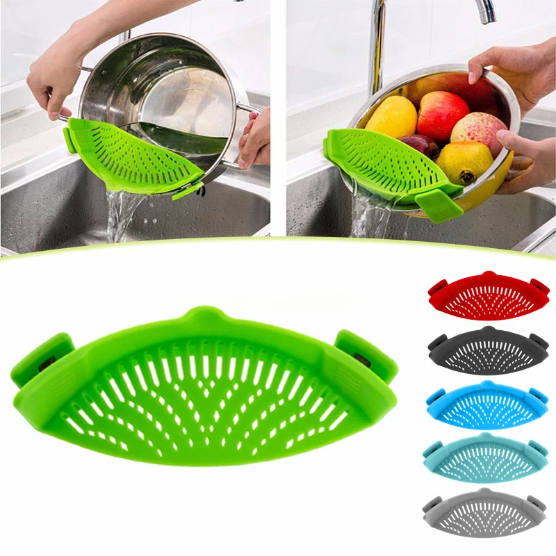 Silicone Pot Strainer Liquid Funnel Pan Strainer Kitchen Clip On Drainer Rice Washing Colander Cooking Tools