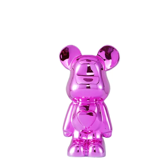 Resin Home Decoration Sculpture Chromed Plating Pink Cartoon Bears Statue Ornaments Handcraft