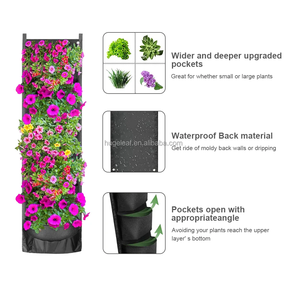 7 Pocket Vertical Wall Planter Pot Garden Hanging Felt Fabric Flower Growing Bag