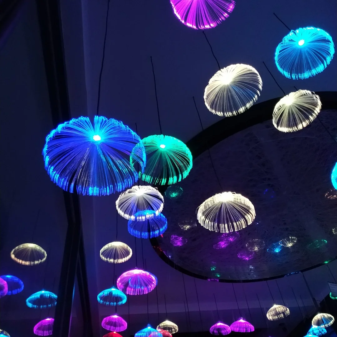 Diameter 20cm 25cm 30cm led fiber optic light jellyfish hanging lamp for holiday light restaurant decoration