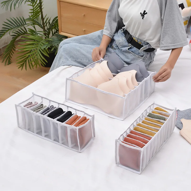 New Nylon Jeans Drawer Underwear Bra Socks Storage Box Foldable Storage Organizer Wardrobe Clothing Storage Bag Divider Closet