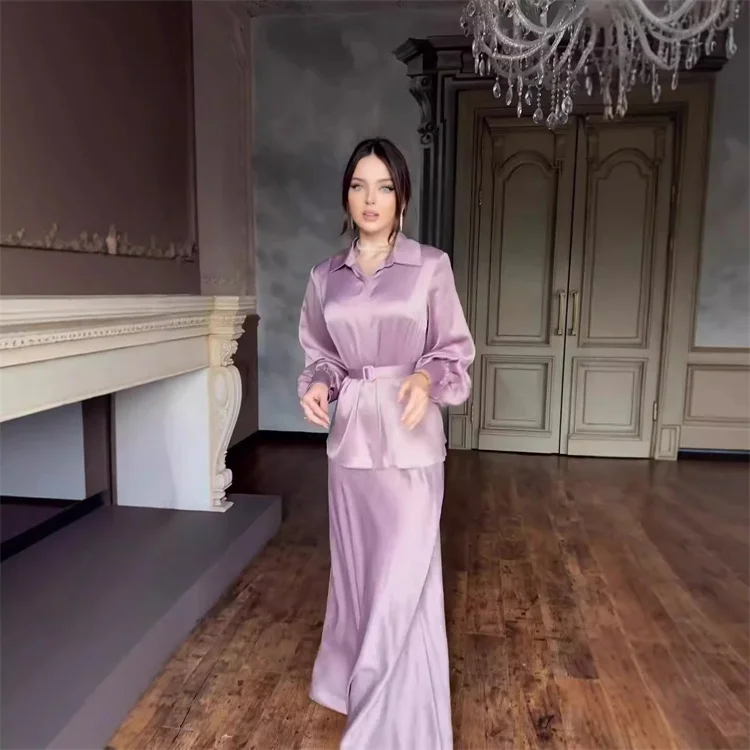 New suit shirt press drill skirt suit fashion blouse casual skirt two-piece set