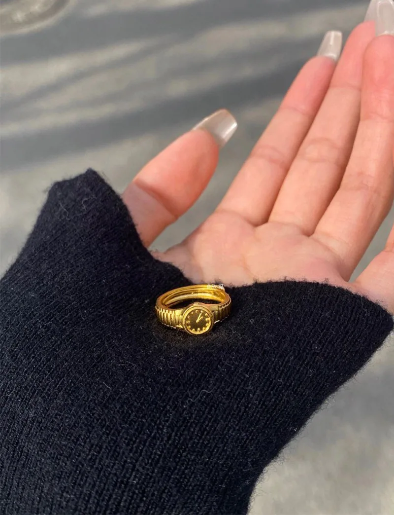 S925 Fashion Jewelry 2023 Wholesale Women Accessories Clock Watch Trendy Gold Watch Adjustable Ring Valentine's Day Women Ring