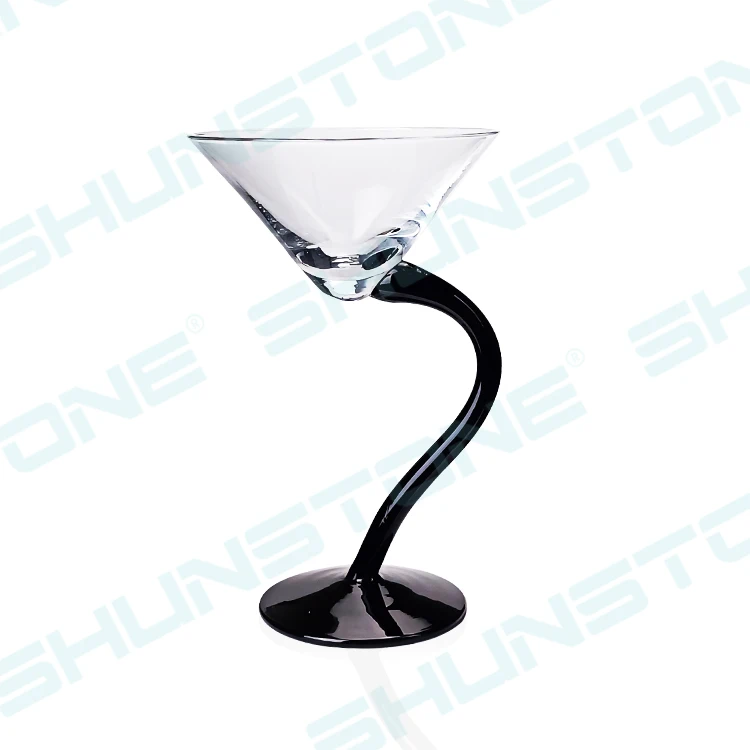 Wholesale Reusable Black Stem Twisted Martini Glasses Beverage Champagne Wine Glass