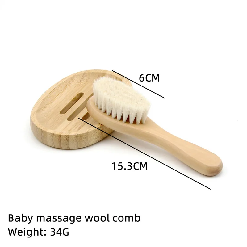 Natural Eco Friendly Bamboo 100% Nature wooden baby cleaning brush goat hair baby brush