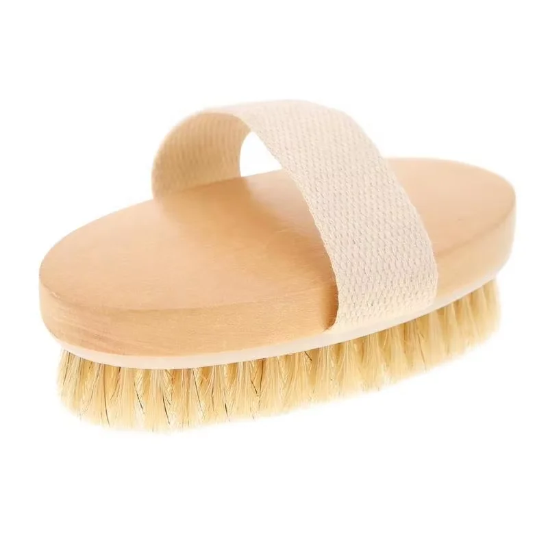 RTS Dry Skin Body Soft natural bristle the Brush Wooden Bath Shower Bristle Brush SPA Body Brush Skin Body Massager