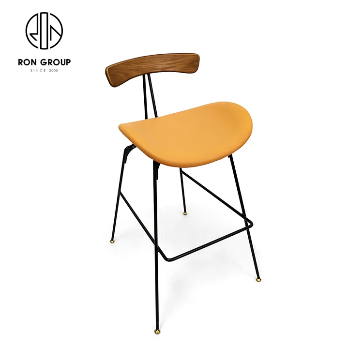 Modern Restaurant Furniture Metal Frame Leather Bar Chair With Backrest For Restaurant Bar Club