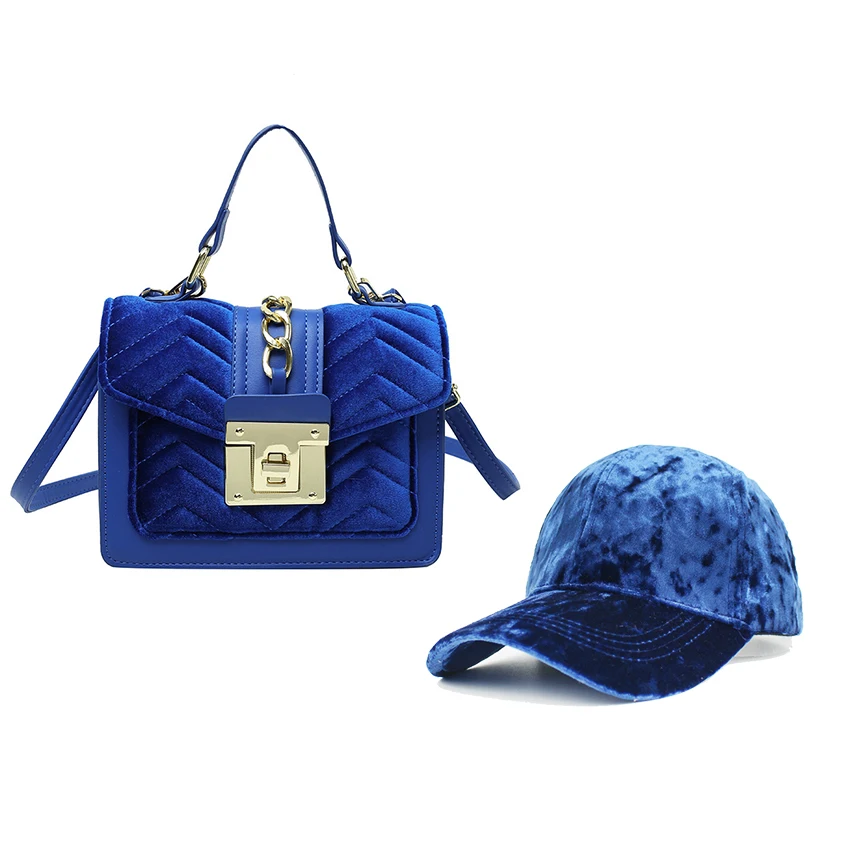 2021 New Design Velvet Hat And Purse Set Ladies Handbags Women Bags Furry Hats Matching