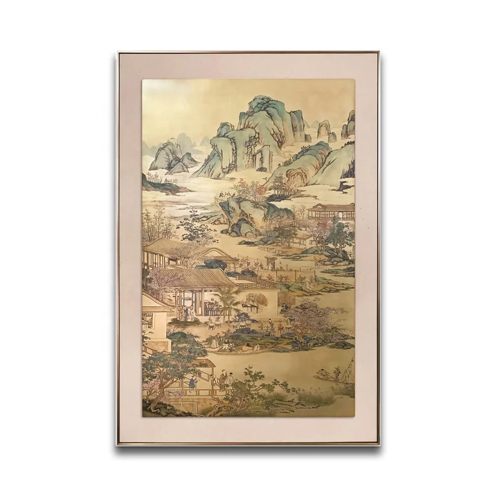 Art Manufacturer Chinese Colorful Landscape Painting Brass Copperplate Etching for Restaurant