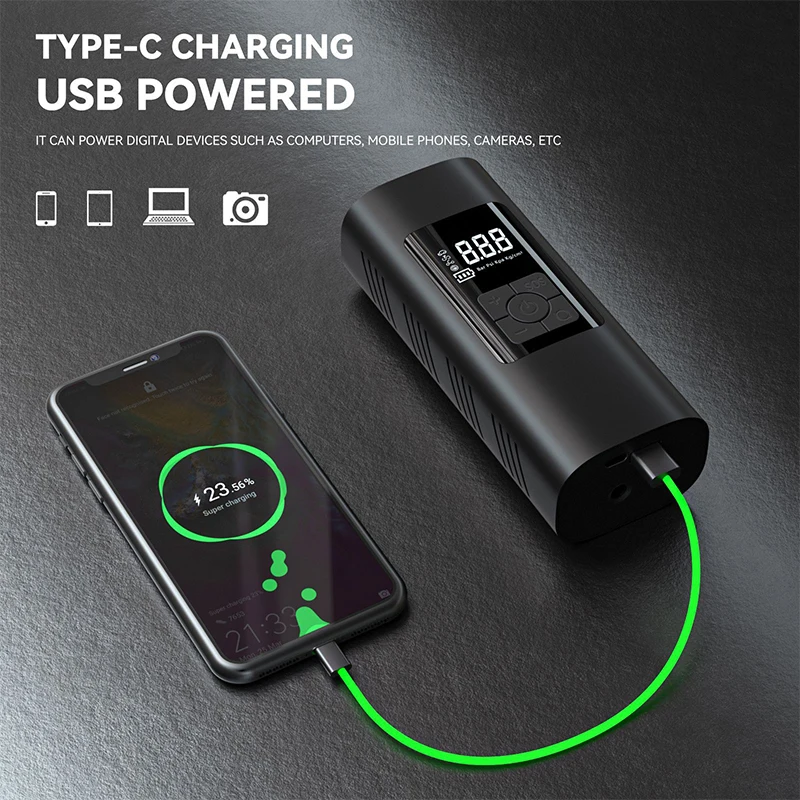 LCD display 6000mAh Battery 12V Wireless inflator Pump Portable Electric Tire Inflator With Nozzle Set For Car, Motor, Bike